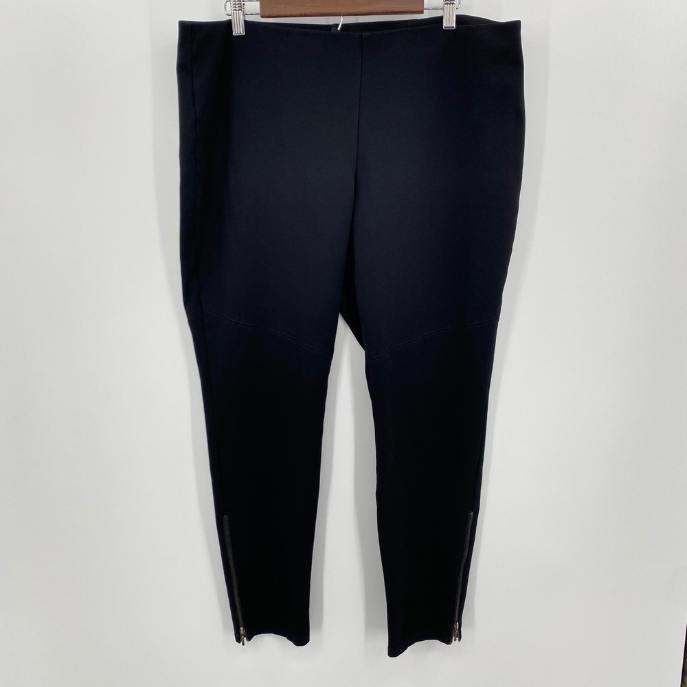 Eileen Fisher Ankle Moto Zip Leggings Womens XL Black Ponte Knit Minimalist Cozy